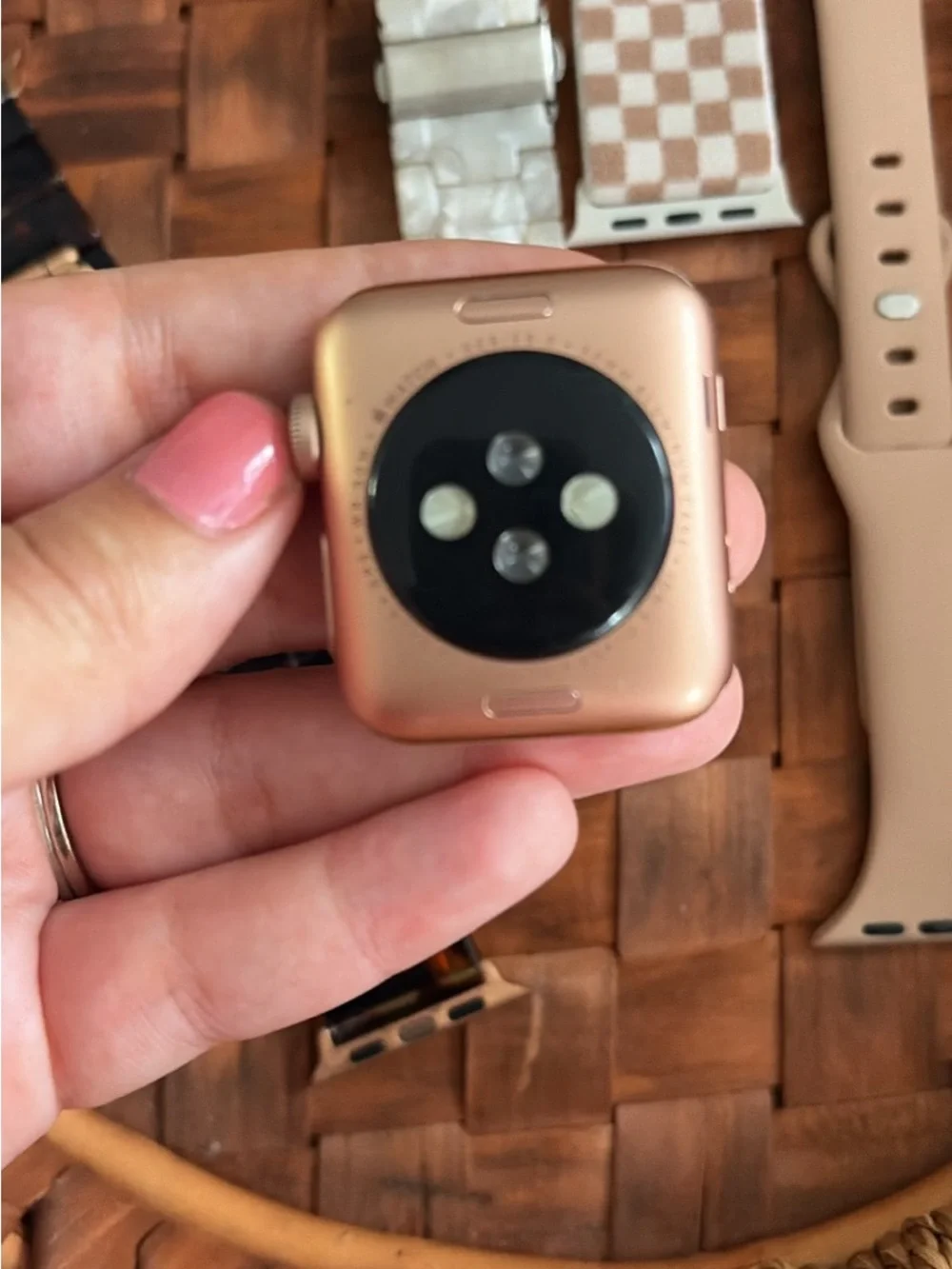 Apple Pink Silicone & Beige Watch Band Bundle for